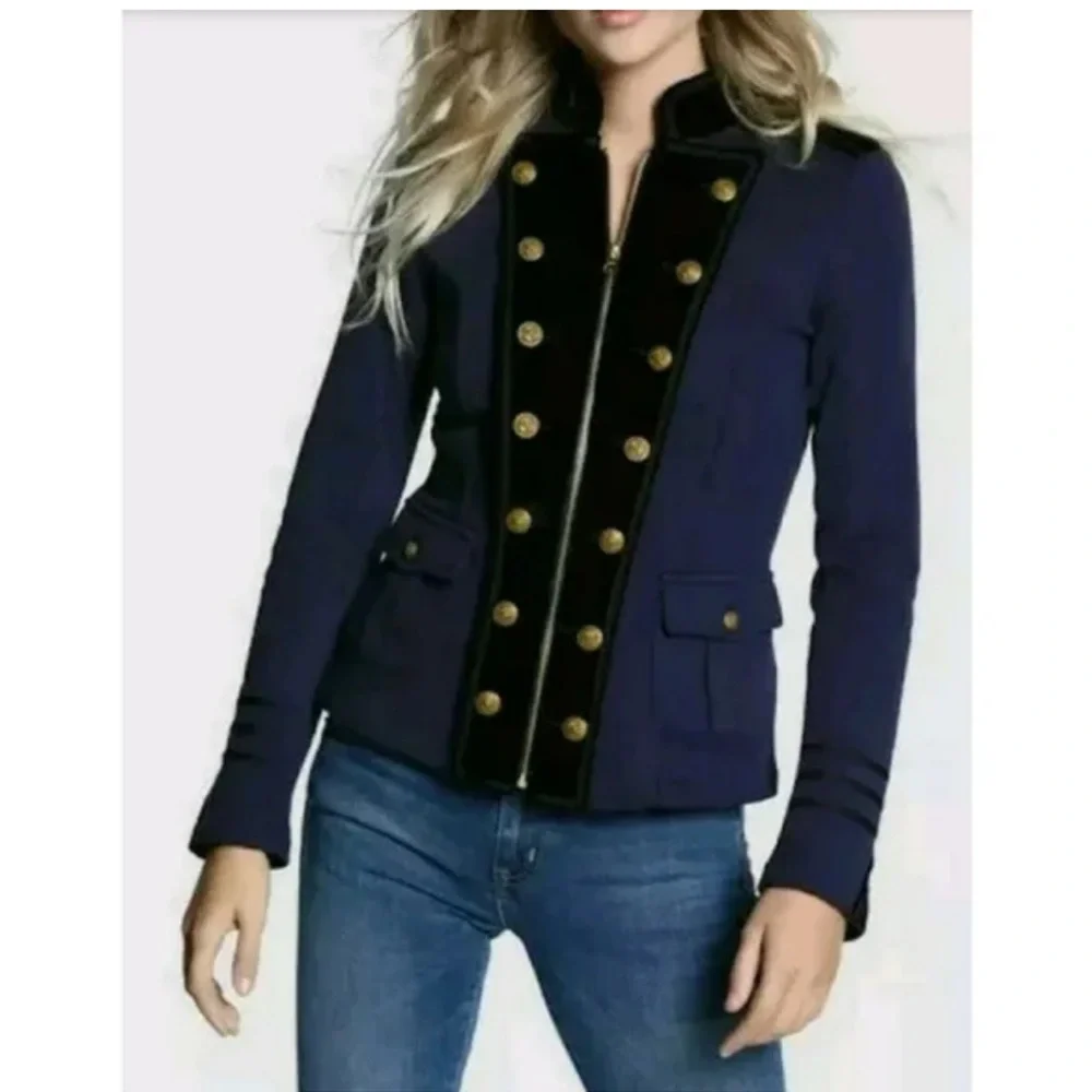 RARE DENIM&SUPPLY velvet gold button military full zip military inspired jacket